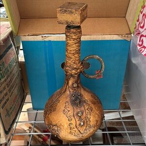 Vintage Ornate Brown Vase /bottle with Handle